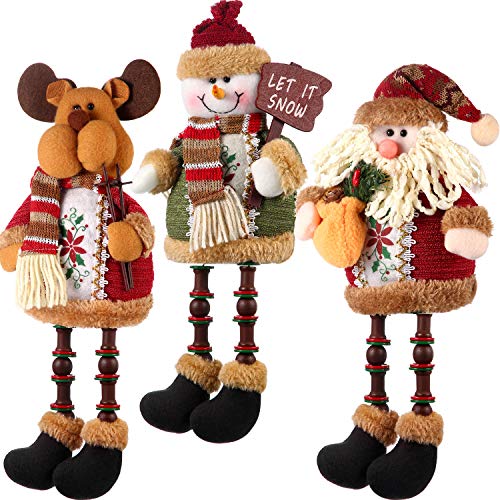Sumind 3 Pcs Christmas Santa Snowman Reindeer Sitters with Long Legs - Holiday Decor