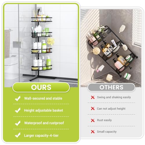 Aitatty Black Standing Shower Caddy Corner Rustproof Bathroom Shelf
