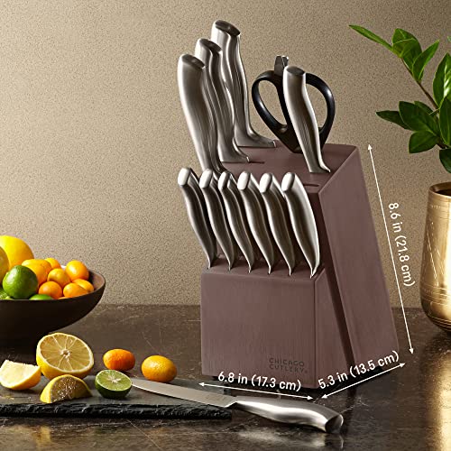 13-Piece Kitchen Knife Block Set with Wooden Storage and Sharp Stainless Steel Blades - Contoured Handles