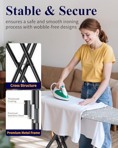 Kitsure Gray Folding Ironing Board - Adjustable Height, Full Size, Wobble-Free, 43"L x 13"W