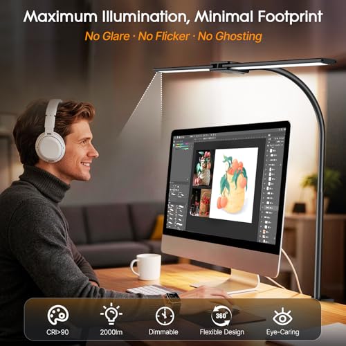Syrinx LED Desk Lamp Black - 18W Dual Head Architect Light with Touchless Control