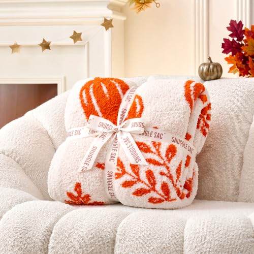 Fall Pumpkin Leaf Reversible Throw Blanket 50x60 Inches - Cozy Halloween Decor