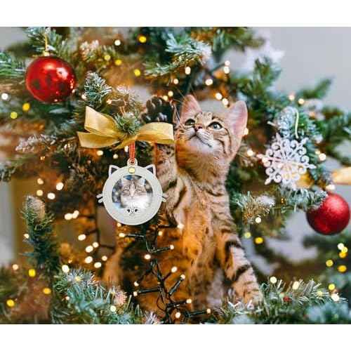 Cat Shape Picture Frames Ornament for Christmas Tree Picture Frames Christmas Ornament Leather White Personalized Cats Photo Frame Xmas Hanger Xmas Keepsake for Family Friends Cats Lover