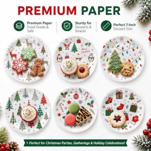 YIPTYBEU 48 Pack Christmas Paper Plates 7 Inch Assorted Holiday Designs - Christmas