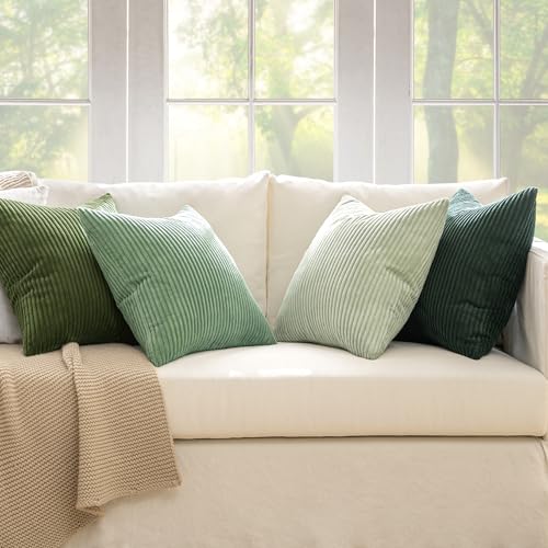 20x20 Inch Corduroy Throw Pillow Covers Set of 4 - Forest Green | Boho Decor