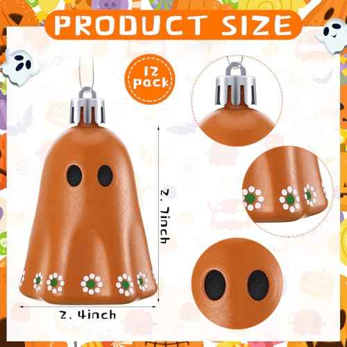 12 Pcs Day of The Dead Mexican Hanging Ghost Ornaments for Tree Dia De Los Muertos Halloween Small Ghost Tree Decorations Terracotta Flower Rustic Home Office Party Christmas Wreath Decor
