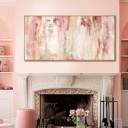 Pink Abstract Wall Art Canvas - Framed Oil Painting for Bedroom & Living Room 40L x 20W Inches - Modern Home Decor