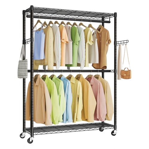 SONGMICS Portable Heavy-Duty Clothes Rack 43.3"W-Black Steel Garment Organizer