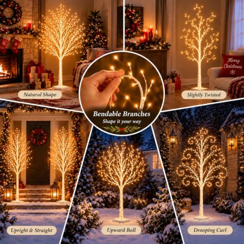 Aurelema 2 Pcs 5ft Lighted Birch Tree with 400 LEDs Warm White - 8 Modes, Timer