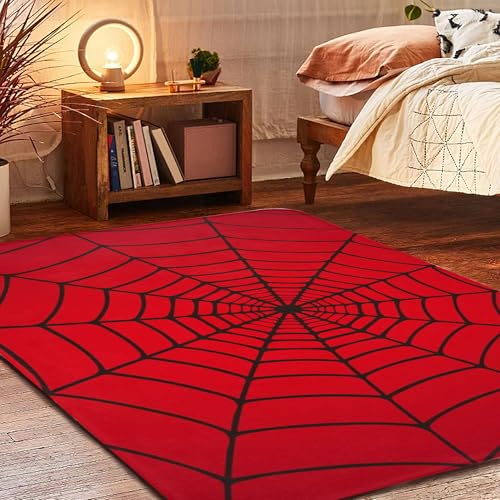 Red Spider Web 5x7 Indoor Washable Rug with Non-Slip Backing for Living Room Bedroom Kitchen
