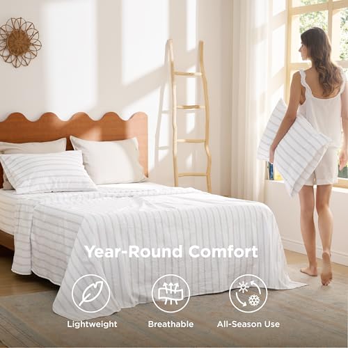 Bedsure Striped Sheets King Size-Imitation Cotton Fits Up to 16"