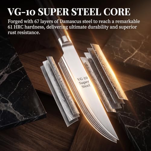 6-Piece VG10 Damascus Non-Serrated Steak Knife Set with Pakkawood Handles