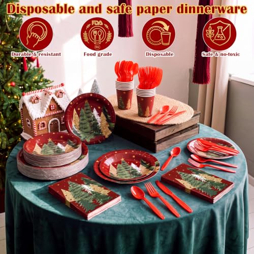 Sinmoe Christmas Tree Paper Plate Napkin Dinnerware Set - Red & Green