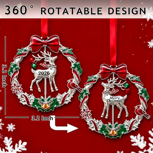 Reindeer Christmas Ornament 2026 - Rotatable Metal Holiday Decor & Keepsake