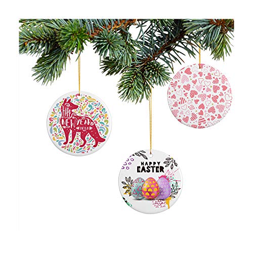 2.75 Inch Round Sublimation Ceramic Ornaments - 25 PCS White with Gold Strings