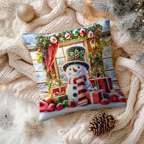 HOMETITUTE Set of 2 Christmas Rustic Snowman Pillow Covers 18x18 Inch