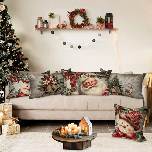 Lanpn Green 20x12 Inch Christmas Lumbar Pillow Covers Set of 4 Holiday Decor