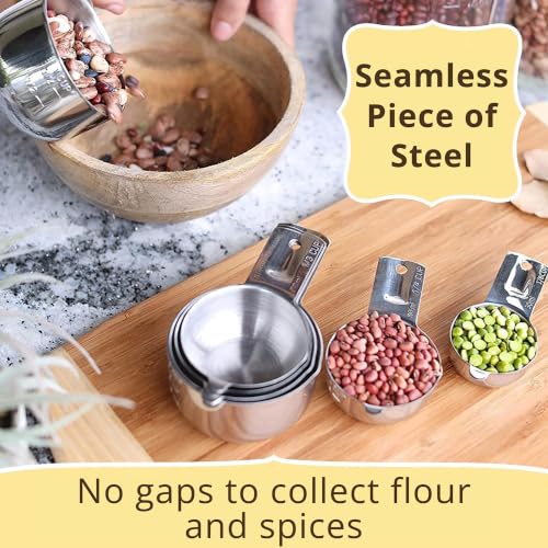 15 Piece Stainless Steel Measuring Cups and Spoons Set - Stackable Kitchen Gadgets for Liquid & Dry Ingredients - Includes Leveler - Dishwasher Safe - Premium Quality