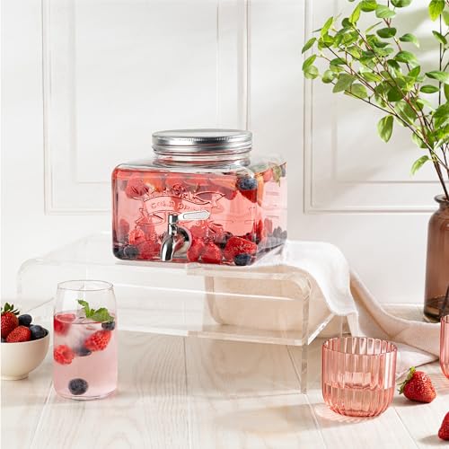 Glass Beverage Dispenser with Stainless Steel Spigot - 1 Gallon Mason Jar Style Drink Dispenser for Fridge & Outdoor Use