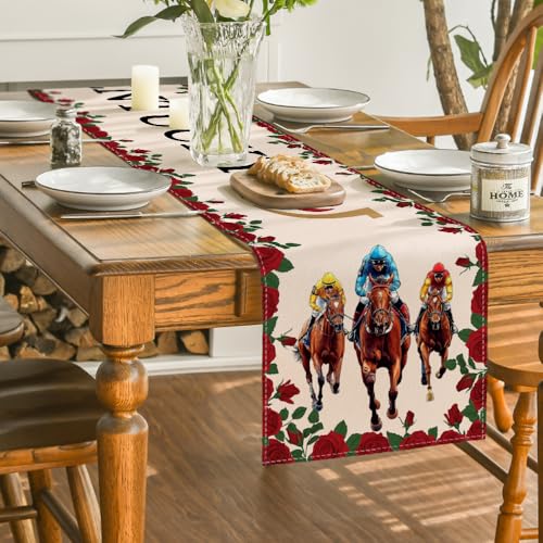 Artoid Mode Kentucky Horse Race Table Runner 13 x 72 Inch for Home & Party Decor, Red