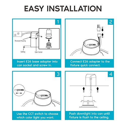 6 Pack 4 Inch Dimmable LED Recessed Can Lights with 5 Color Temperatures - 10W 750 Lumens
