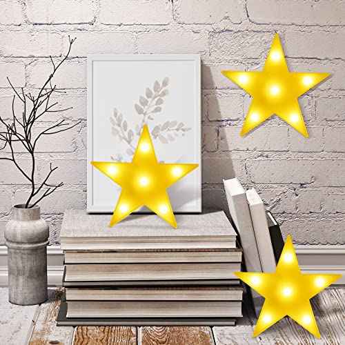 3 Pcs LED Stars Night Light Can Be Hung On The Wall Kids Room Room Light, Suitable for Birthday Party Holiday Decoration Baby Room Nursery Decoration (Stars)