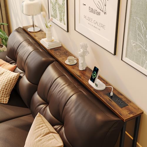 Huuger 70.8 Inch Console Table, Skinny Sofa Table with Charging
