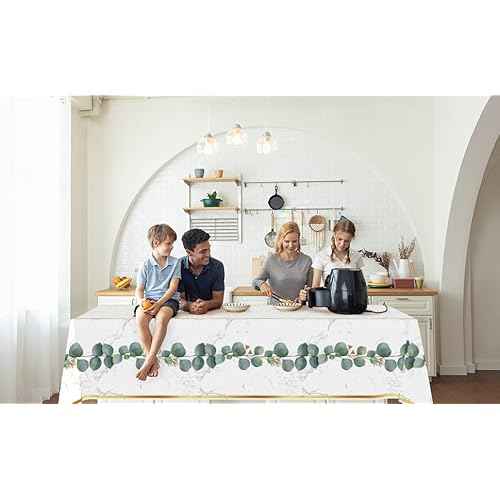 4 Pack Greenery Jungle Party Tablecloths for Rectangle Tables, Waterproof Disposable Party Table Cloths, Table Covers for Decorations, Tablecover (Eucalyptus, 54" x 108" (4 Pack))