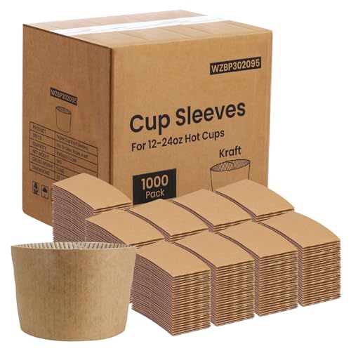Kraft Brown Coffee Cup Sleeves 1000 Pack - Disposable Insulating Drink Sleeves for 12-24 oz Hot & Cold Beverages