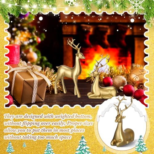 12 Pcs Gold Reindeer Figurines Set - Indoor Christmas Decorative Deer Sculptures