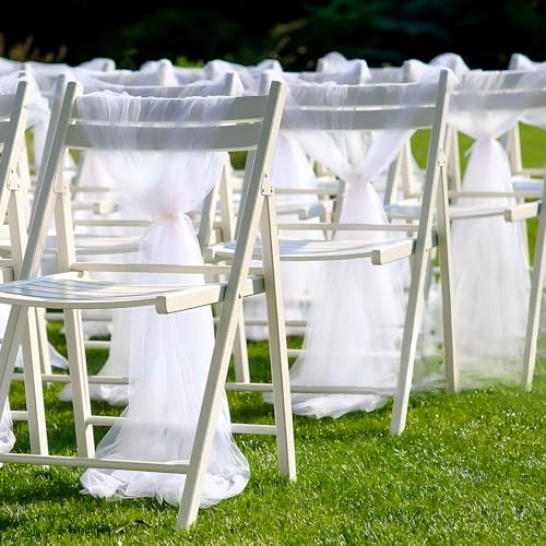 Wedding Aisle Decorations Set - White Flowers & Tulle for Ceremony