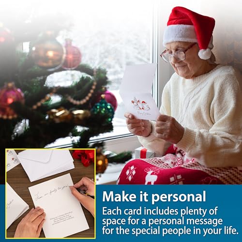 24 Pack Merry Christmas Cards 12 Festive Designs, with Printed White