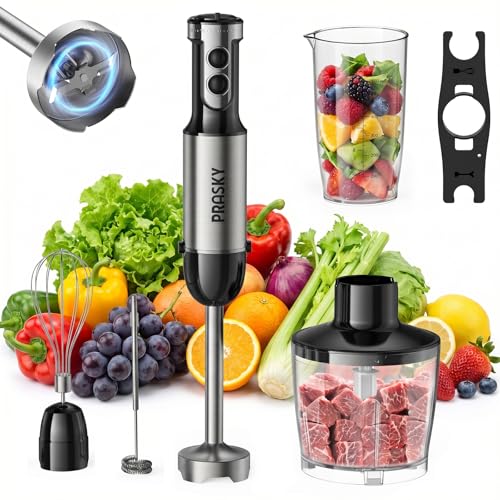 Prasky Black 1200W Handheld Immersion Blender 20 Speeds, 5-in-1 Kitchen Mixer