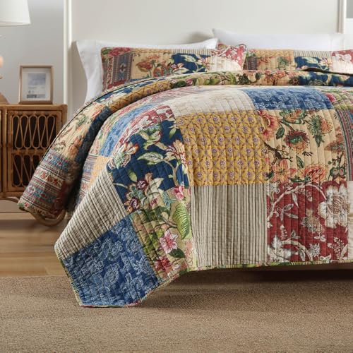 Luxury Floral Cotton Quilt Bedspread Set with 2 Shams - King Size 96x108in