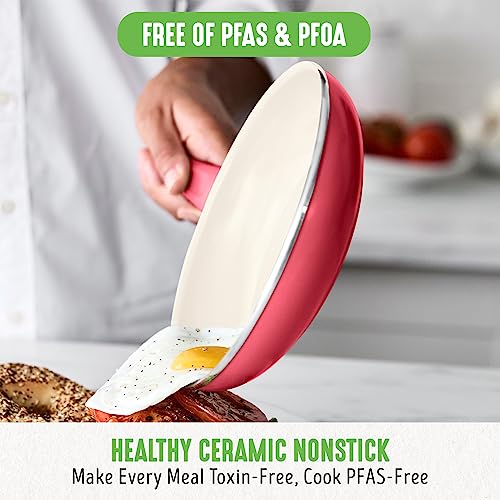 GreenLife 16-Piece Nonstick Cookware Set with Ceramic Pots & Pans, Oven & Dishwasher Safe, Stay-Cool Handles, Red