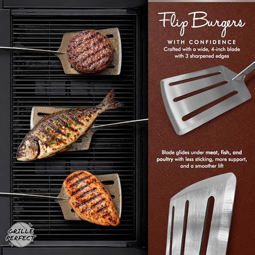 24-Inch Long-Handle Grill Spatula for BBQ & Outdoor Cooking - Heavy Duty Stainless Steel & Hardwood Handle - Curved Neck, Large Blade, Perfect for Grilling & Flipping Meat