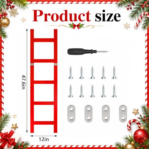 47-Inch Red Wooden Christmas Ladder Decor for Holiday Tree Displays