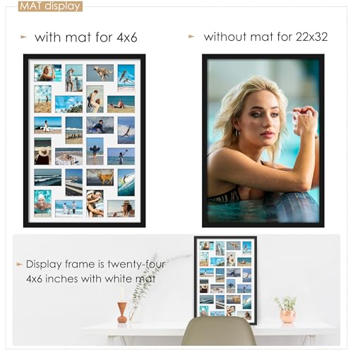 DUENPY 22x32 Inch Collage Photo Frame for 24 4x6 Photos Black - Easy Install, Shatterproof Plexiglass, Wall Mountable