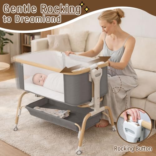 Rocking Baby Bassinet Bedside Sleeper with Detachable Portable Crib - Flagstone