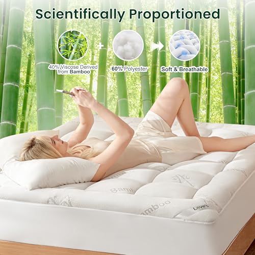 Love's Cabin King Mattress Topper White - Thick Pillow Top Cooling Bamboo Feel
