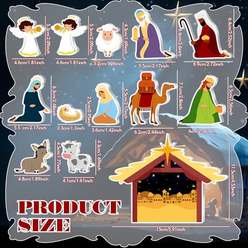 Yuntau 13-Piece Nativity Set – Wooden Stable Christmas Scene Figures