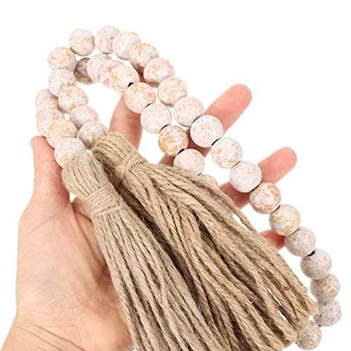 IMIKEYA Wooden Beads Garland: Farmhouse Wood Bead Garland for Tiered Tray Farmhouse s Hanging Wood with Tassels Prayer Rustic s for Coffee Table Decor