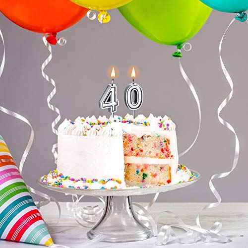 Frienda 40th Birthday Candles, Number 40 Candles, Happy Birthday Cake Topper Decoration for Men Women Anniversary Party Wedding Decoration Anniversary Celebration Supplies Theme Party(Silver)