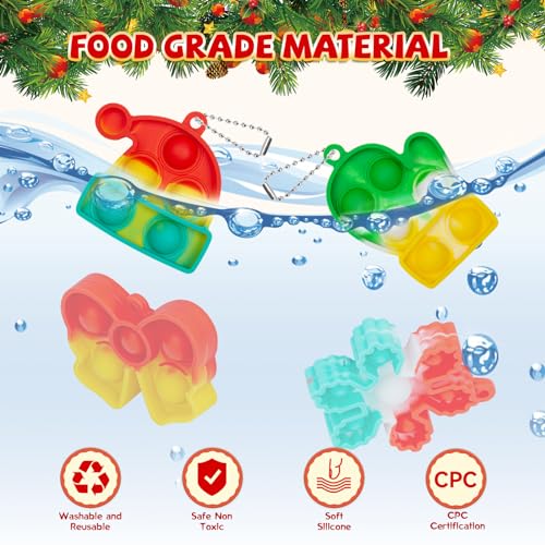 32 Pack Christmas Party Favors Bulk Fidget Toys Pop Mini Keychain Goodie Bag Stuffers Birthday Students Small Kid Classroom Prizes Bulk Toys