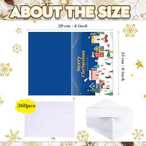 Zhanmai 360-Pack Christmas Card Set with 360 White Envelopes – 24 Designs, 6 x 4 Inches