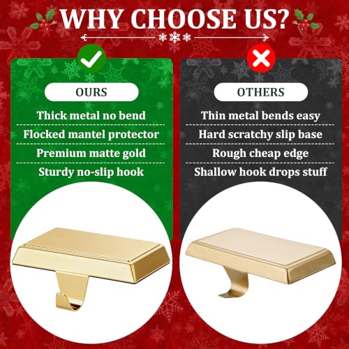 Seifar 2 Pack Gold Christmas Stocking Holders for Mantle, Heavy Duty