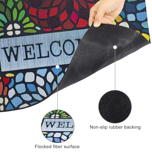 CHICHIC 24x36 Inch Colorful Welcome Door Mat - Heavy Duty Non-Slip Outdoor Rug for Entryway
