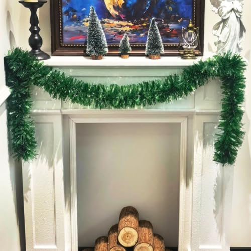 50Ft Green Christmas Garland Decorations,Xams Greenery Tinsel Stems