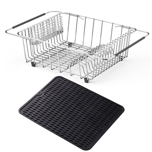NiuYichee XL 15x12.6-Inch Stainless Steel Expandable Dish Drying Rack Over Sink