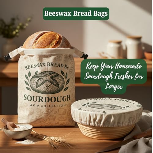 Reusable Beeswax Bread Bags Set for Sourdough & Homemade Loaves - XL Cotton, Food Safe, Zero Waste